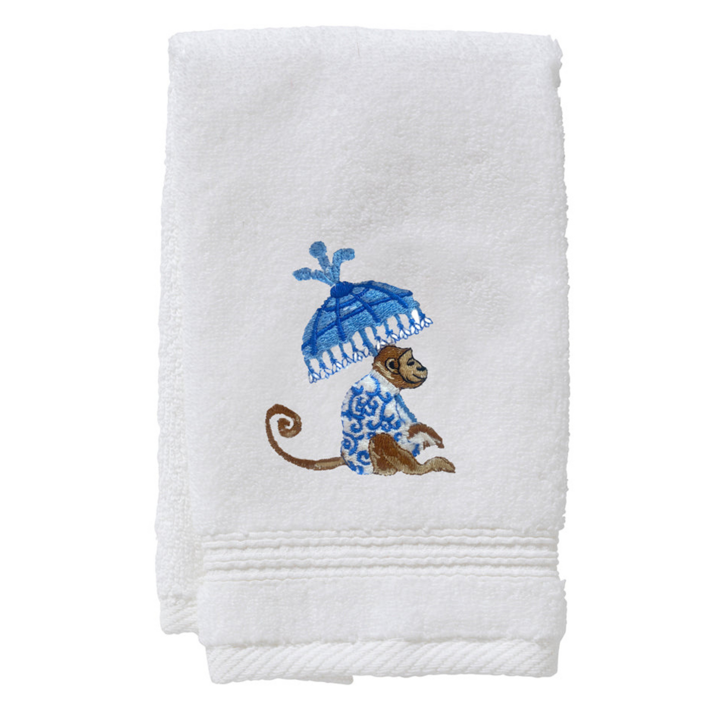 Terry Guest Towel With Embroidered Blue Monkey & Umbrella