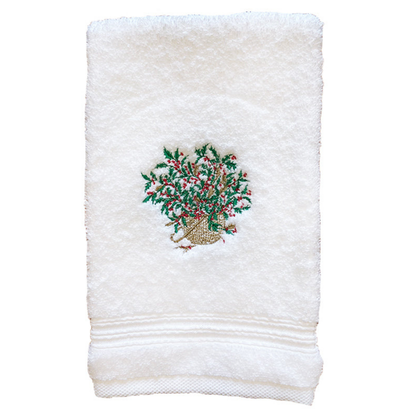 Terry Guest Towel With Embroidered Holly Basket