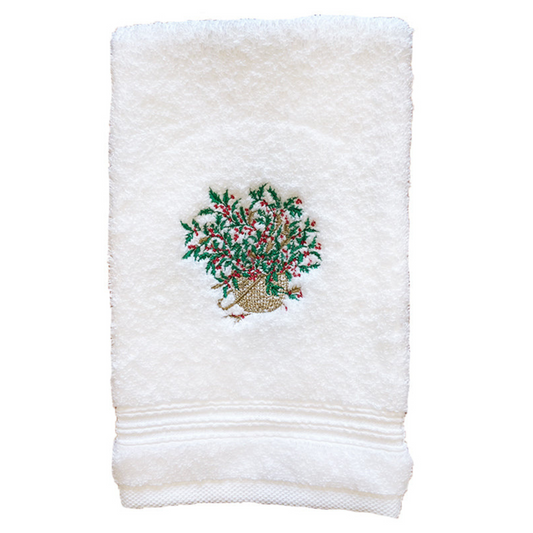 Terry Guest Towel With Embroidered Holly Basket