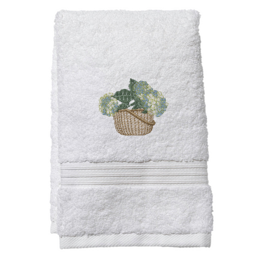 Terry Guest Towel With Embroidered Hydrangea Basket