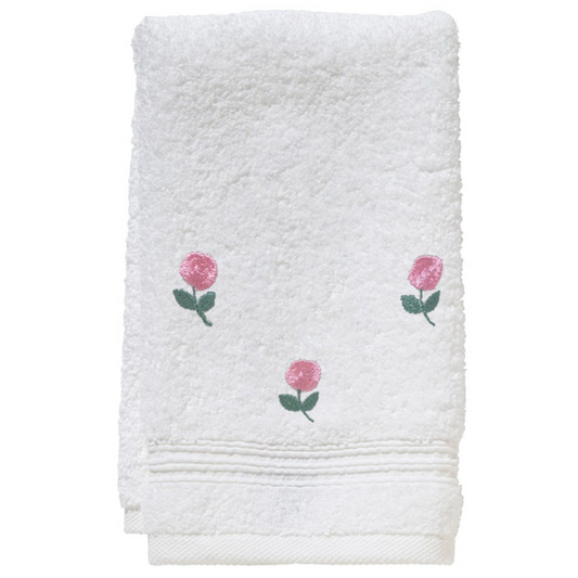 Terry Guest Towel With Embroidered Pink Rosebuds