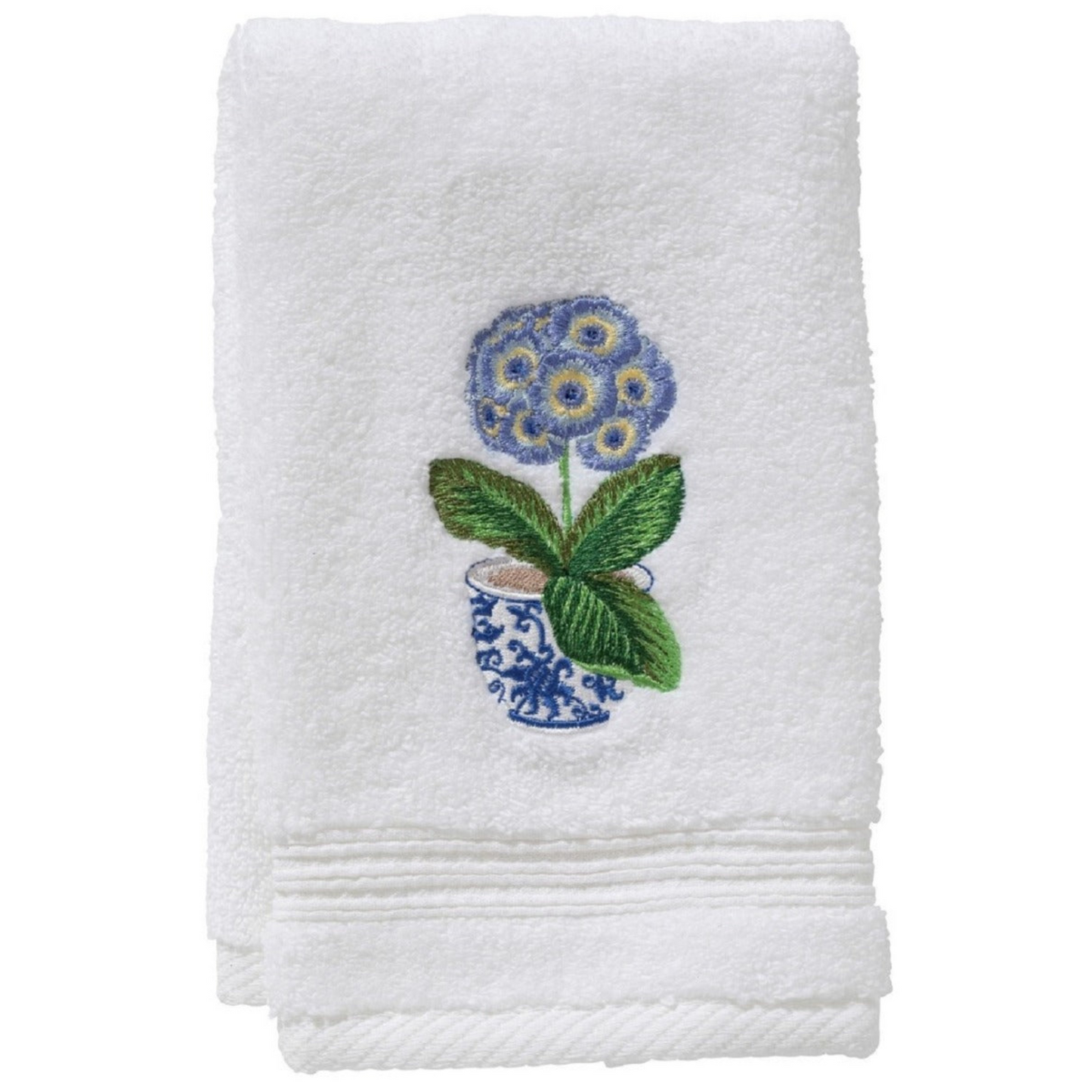 Terry Guest Towel With Embroidered Potted Blue Primrose