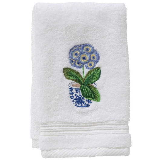 Terry Guest Towel With Embroidered Potted Blue Primrose