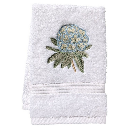 Terry Guest Towel With Embroidered Rhododendron in Duck Egg Blue