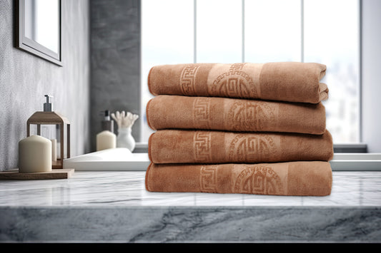 Tan 4 Piece Embossed Microfiber Bath Towel Set