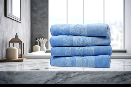 Blue 4 Piece Embossed Microfiber Bath Towel Set