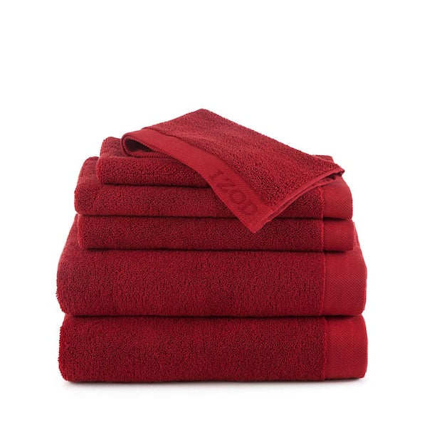Bath Towel Set 6-Piece Pompei Red Solid Egyptian Cotton Absorbent Bathroom Linen