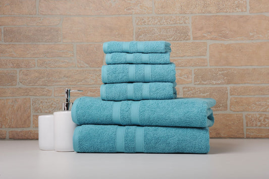 Solid Teal 6 Piece Egyptian Cotton Towel Set