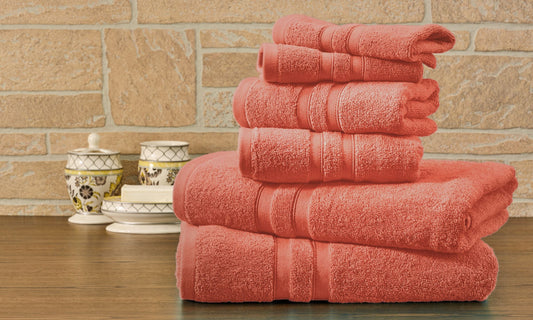 Solid Coral 6 Piece Egyptian Cotton Towel Set