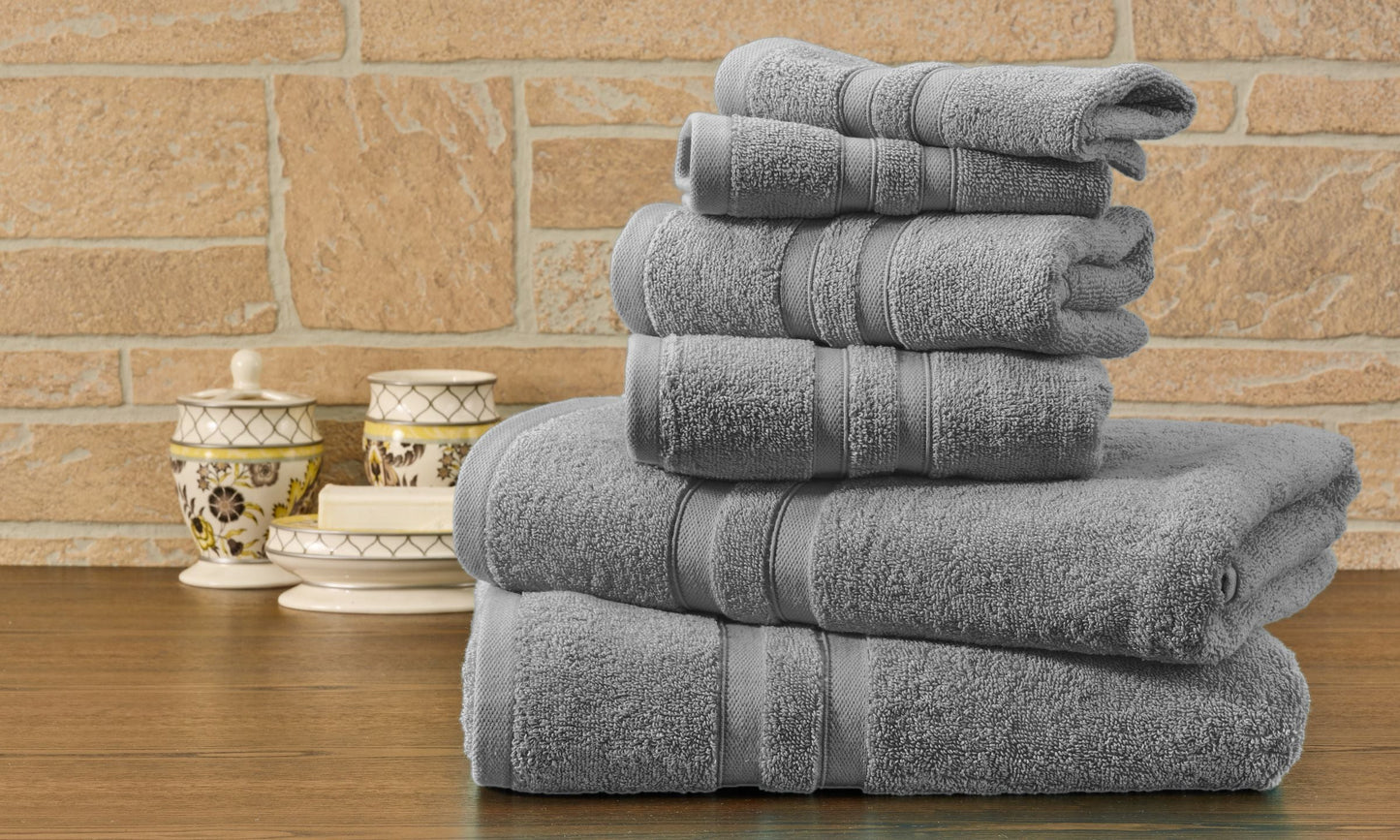 Solid Charcoal 6 Piece Egyptian Cotton Towel Set