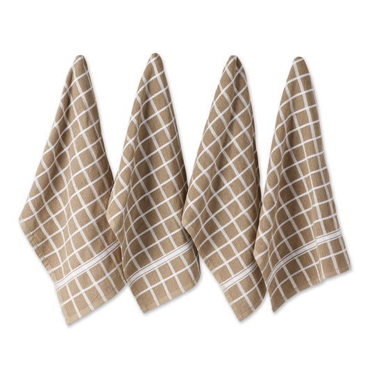 Stone/white Windowpane Terry Dishtowels, Set of 4