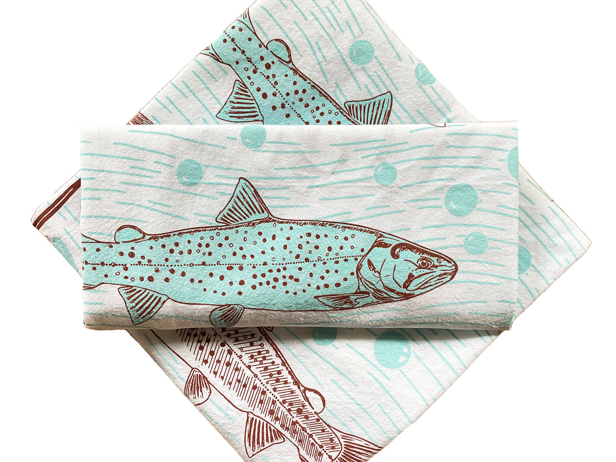 Trout & Flies Tea Towel